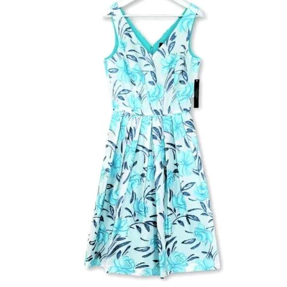 New TAHARI ASL Women's Floral Print V-neck Fit & Flare Party Mini Dress - Picture 4 of 8